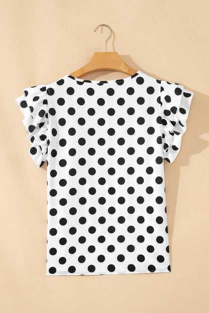 Polka Dot Ruffle Short Sleeve Blouse