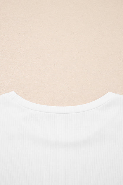 Solid Ribbed Knit Ruffle Short Sleeve T-Shirt
