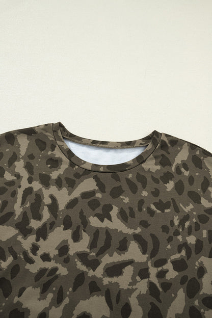 Leopard Crew Neck Tee & High Waist Shorts Set