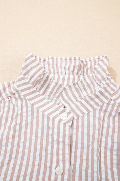Stripe Frilled Collar 3/4 Sleeve Maxi Dress