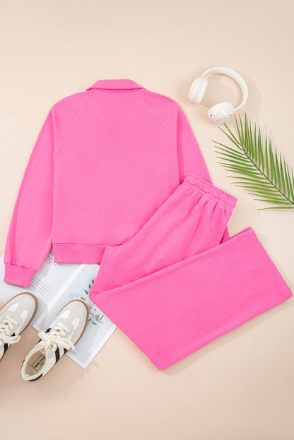 Solid Collared Top and Central Seam Pants Set