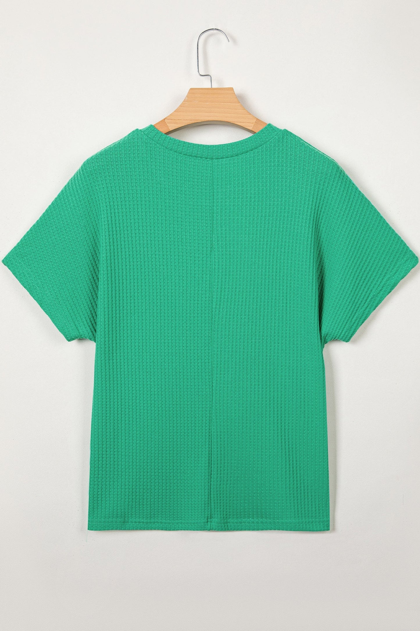 Solid Waffle Knit Dolman Short Sleeve Loose Top