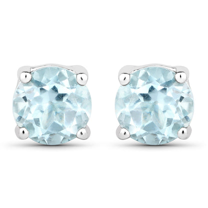 1.20 ct Genuine Blue Topaz .925 Sterling Silver Earrings