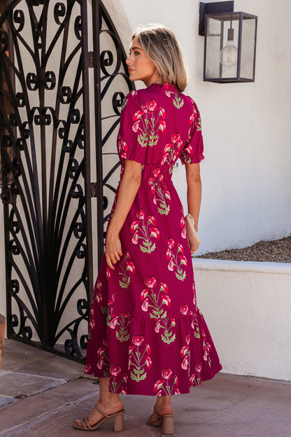 Floral Frilled V-Neck Ruffle Maxi Dress
