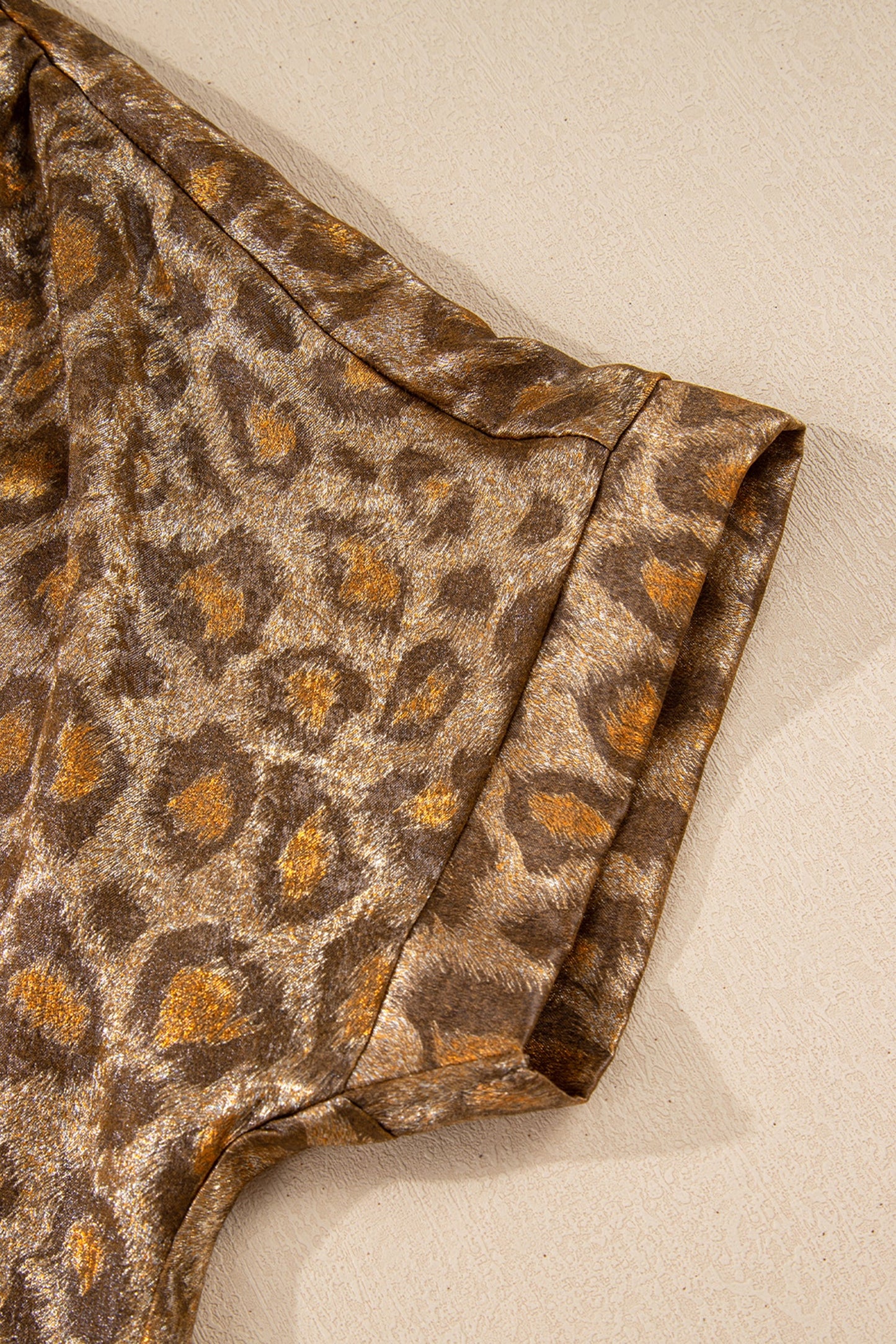 Leopard Metallic Short Sleeve Buttoned Shirt