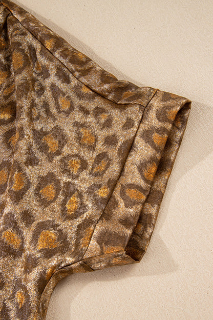 Leopard Metallic Short Sleeve Buttoned Shirt