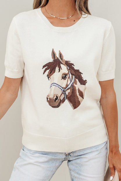Western Horse Head Short Sleeve Sweater