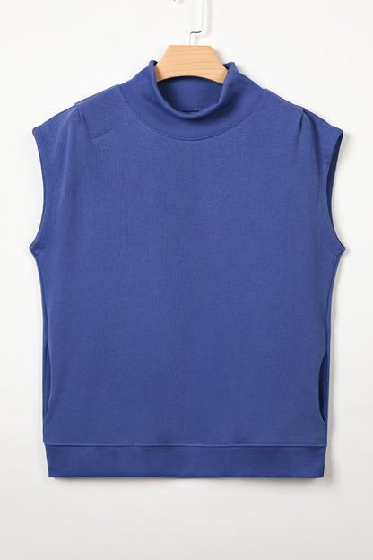 Solid Mock Neck Cap Sleeve Oversized Top