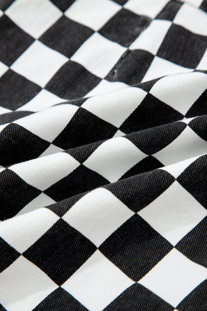Checker Denim Pocketed Overlap Skort
