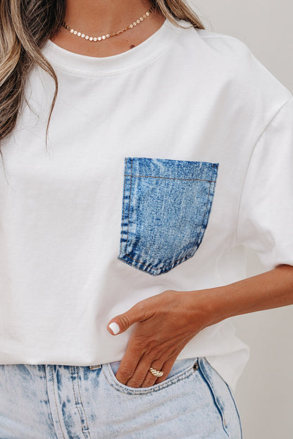 Colorblock Chest Pocket Patch Short Sleeve Top