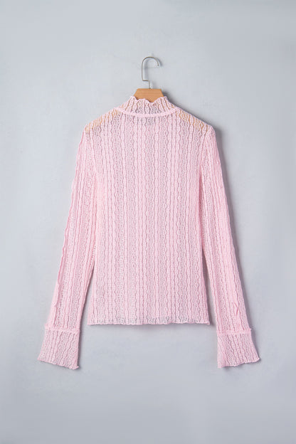 Lace Mock Neck Flounce Long Sleeve Top