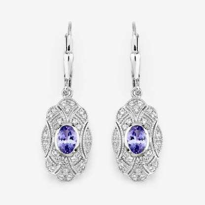 1.12 ct Genuine Tanzanite and White Topaz .925 Sterling Silver Earrings