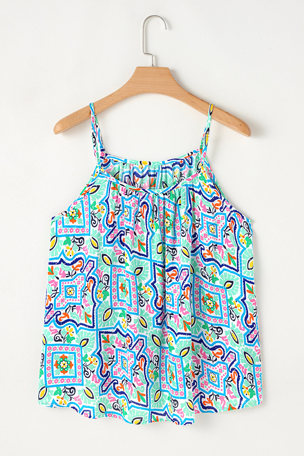 Floral Boho Rhinestone Spaghetti Strap Tank Top