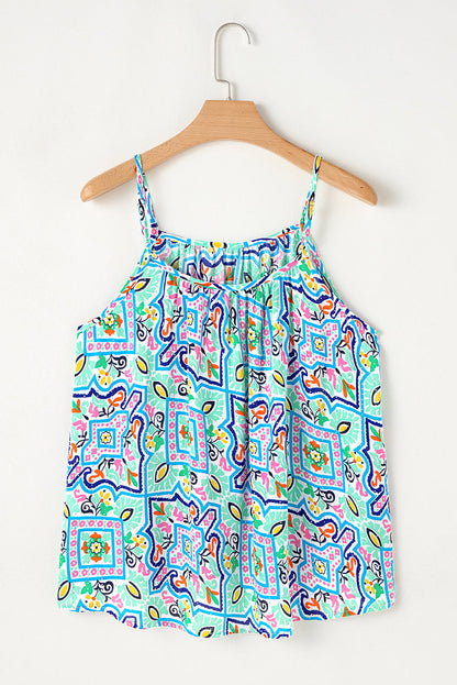 Floral Boho Rhinestone Spaghetti Strap Tank Top