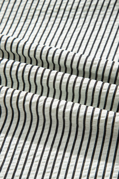 Stripe Frilled Half Buttoned Maxi Dress