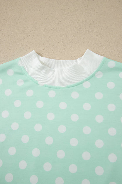 Polka Dot Colorblock Mock Neck & Shorts Set