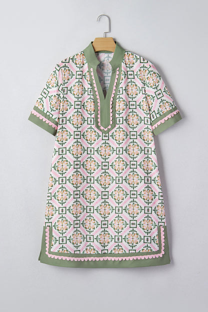 Boho Geometric Flower Short Sleeve Mini Dress