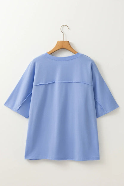 Floral Patch Exposed Stitching Crew Neck Tee