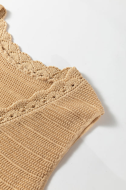 Boho Solid Eyelet Trim Buttoned Sweater Vest