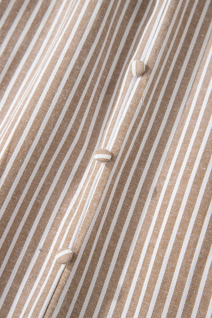 Stripe Flutter Sleeve Buttoned V-Neck Maxi Dress