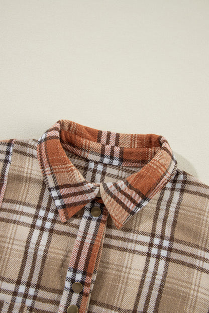Plaid Colorblock Patchwork Snap Buttoned Shacket