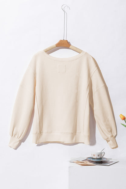 Waffle Knit Bishop Sleeve Side Split Top