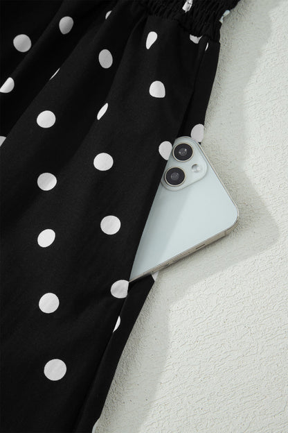 Polka Dot Zip Up V-Neck Sleeveless Dress