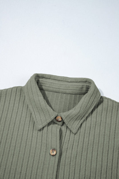 Thermal Ribbed Button-Up Drop Shoulder Textured Shacket