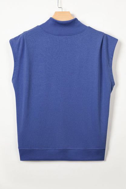 Solid Mock Neck Cap Sleeve Oversized Top