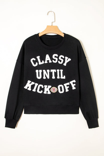 CLASSY UNTIL KICKOFF Patch Game Day Sweatshirt