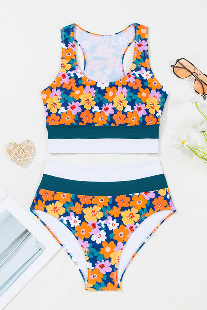 Floral Racerback Cutout High Waist Bikini Set