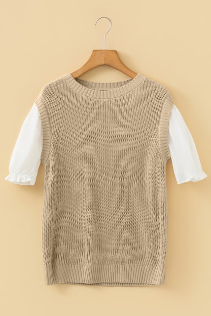 Colorblock Short Sleeve Patchwork Sweater Top