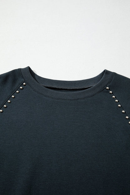 Plus Size Solid Ribbed Edge Studded Mineral Wash Top