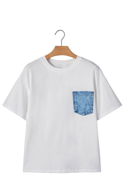 Colorblock Chest Pocket Patch Short Sleeve Top