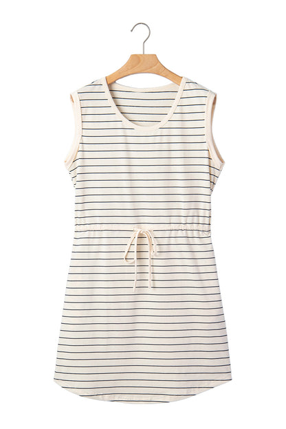 Stripe Drawstring Tunic Tank Mini Dress w/ Pockets