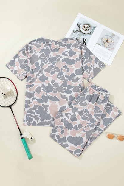 Camo Short Sleeve Top & Wide Leg Pants Set