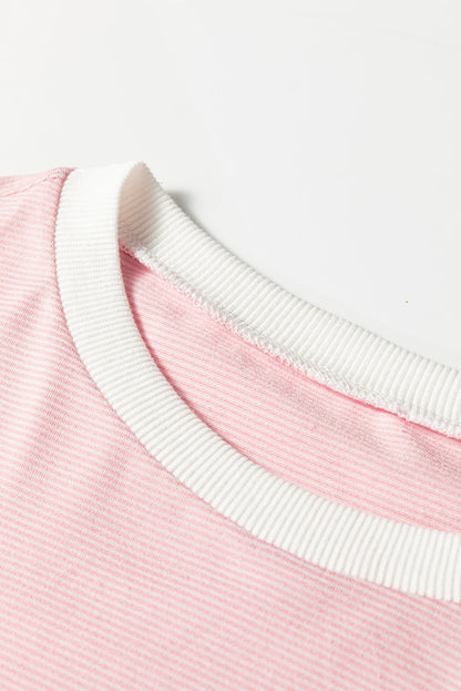 Stripe Contrast Trim Patchwork Top