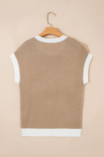 Western Horseshoe Contrast Trim Short Sleeve Sweater
