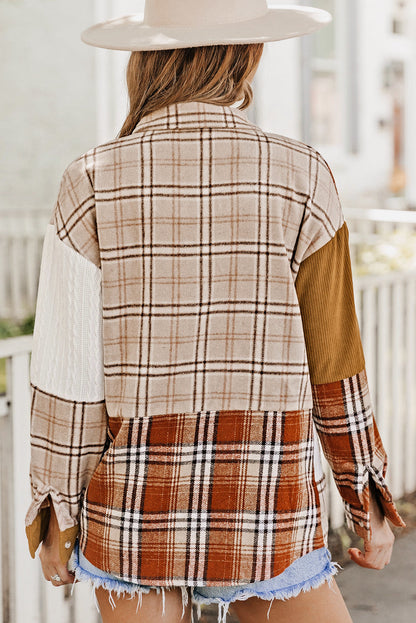Plaid Colorblock Patchwork Chest Pocket Shirt Jacket