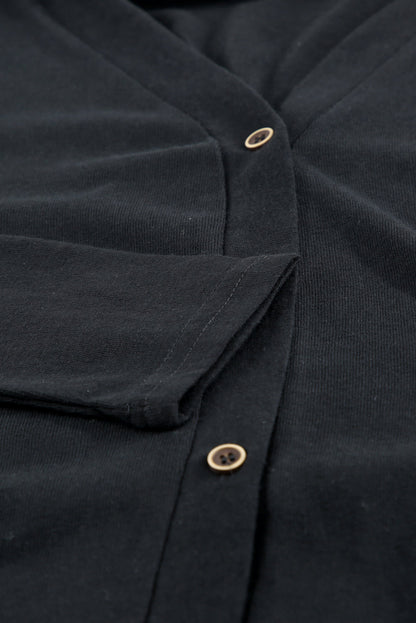 Solid Open-Front Buttoned Cardigan