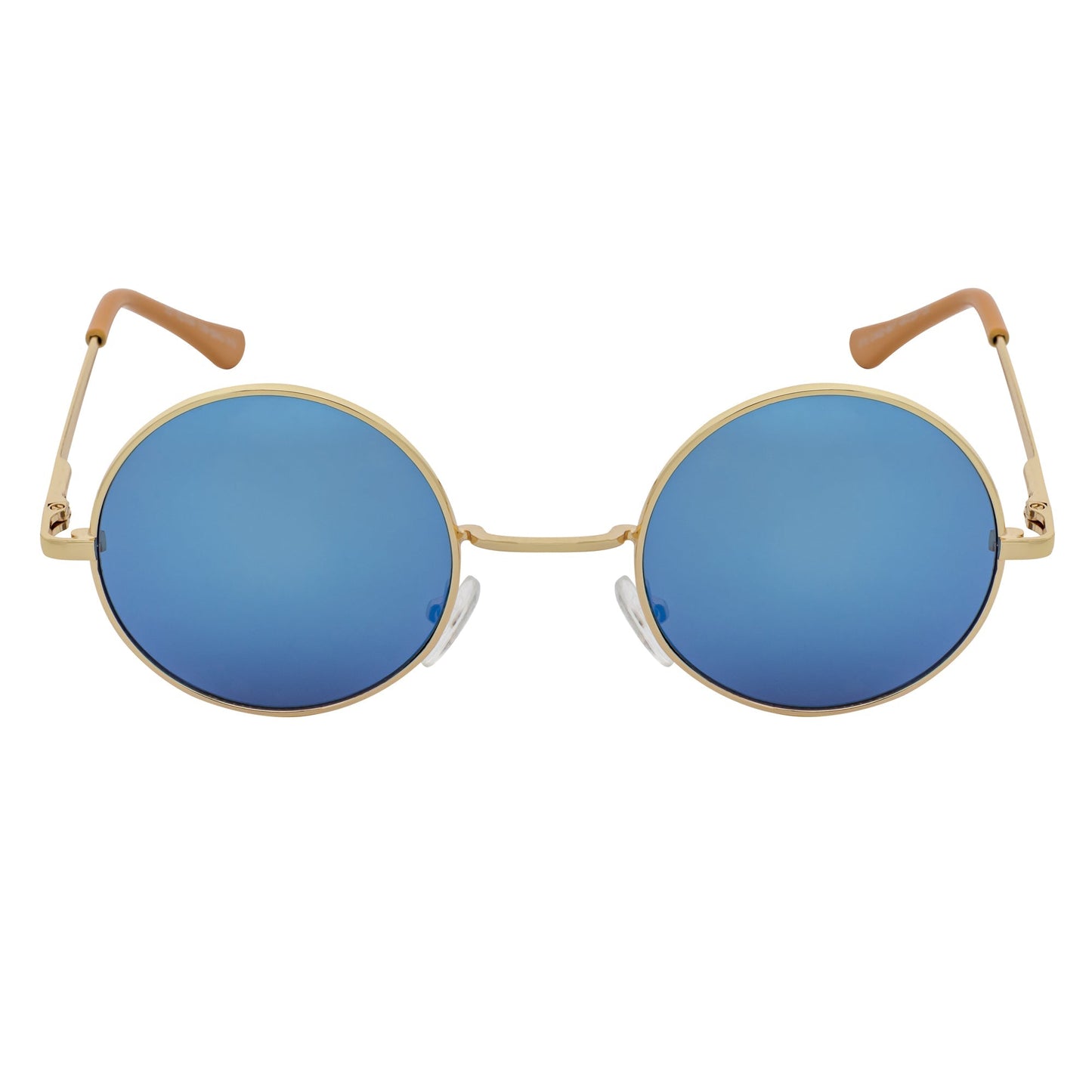 ELTON - Retro Small Metal Circle Round Sunglasses Gold Blue Mirror Lens