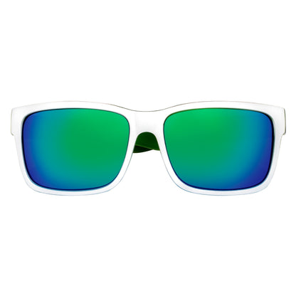 ENZO - Modern Sports Thick Square Sunglasses White-Green Blue Mirror