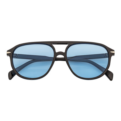 EPOCH - Classic Flat Top Plastic Aviator Black Sunglasses Blue Tint Lens