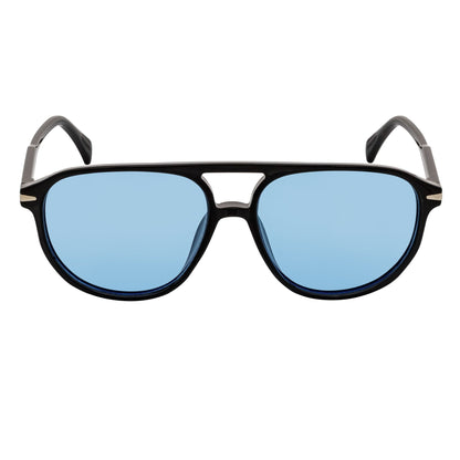 EPOCH - Classic Flat Top Plastic Aviator Black Sunglasses Blue Tint Lens