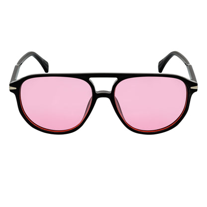 EPOCH - Classic Flat Top Plastic Aviator Black Sunglasses Pink Lens