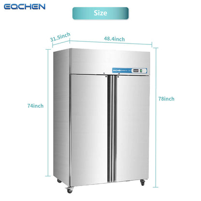 Commercial Reach in Freezer, 2 door 36 Cu.ft Stainless Steel Commercial Reach in Solid door Upright Fan Cooling Freezer