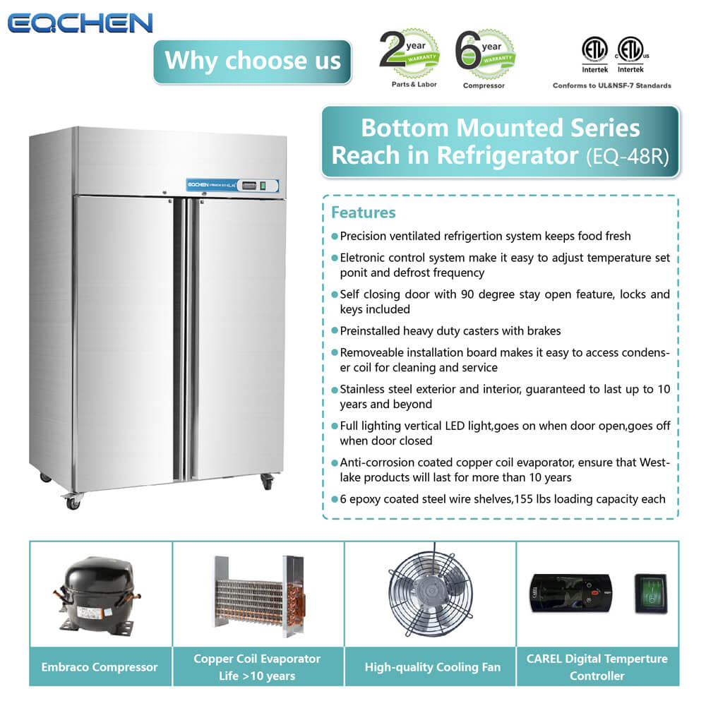 EQCHEN 48 Inch 2 Door Commercial Refrigerator