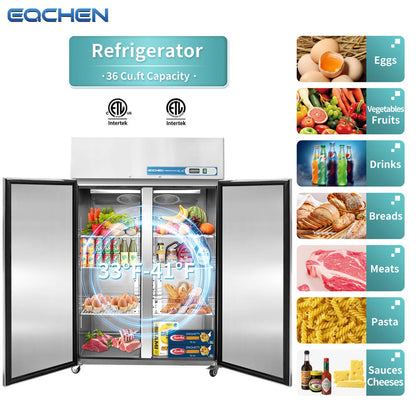 Commercial Reach in Fridge, 2 door 36 Cu.ft Stainless Steel Commercial Reach in Solid door Upright refrigerator