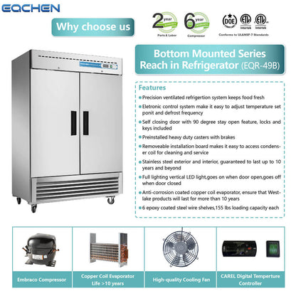 EQCHEN 54 Inch 2 Door Commercial Refrigerator