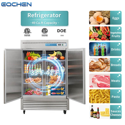 EQCHEN 54 Inch 2 Door Commercial Refrigerator